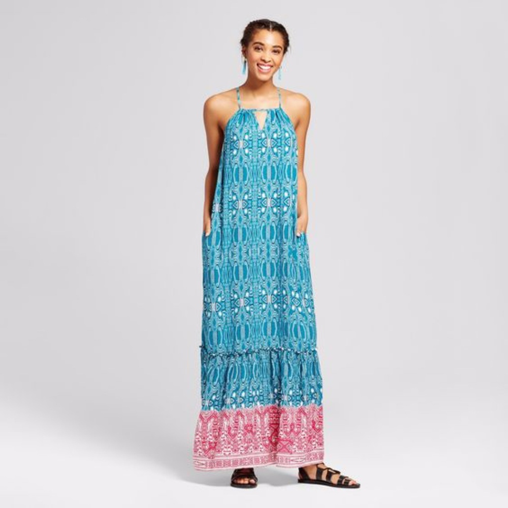 Teal & Pink Maxi Sundress EUC